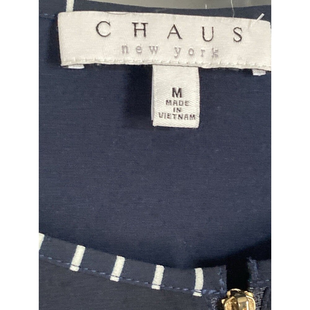 Chaus NY Top Medium Black White Striped Asymmetrical Front Zip Good Condition - Picture 6 of 16